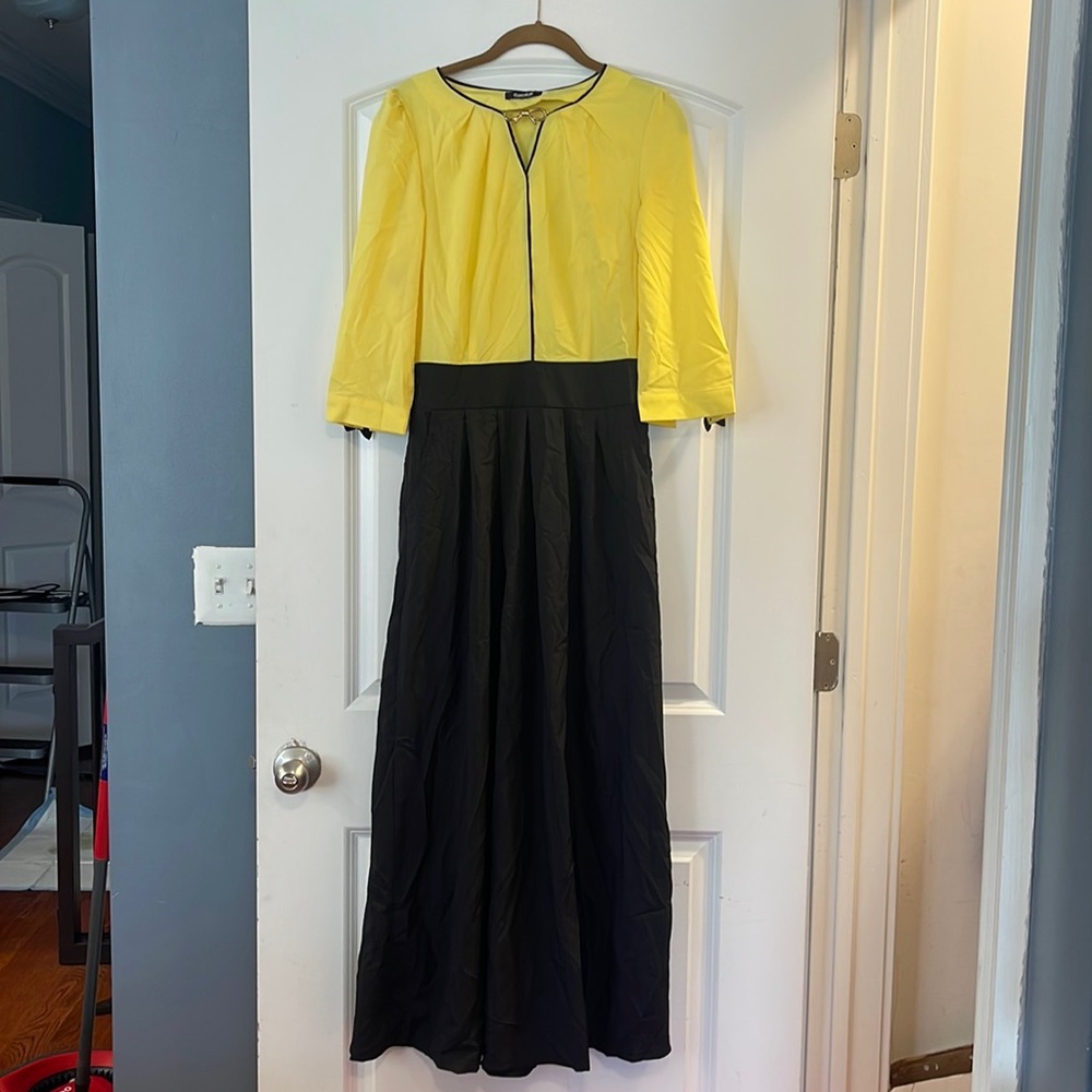 Clocolor black yellow 3quartet sleeve long decorative dress Nwt small